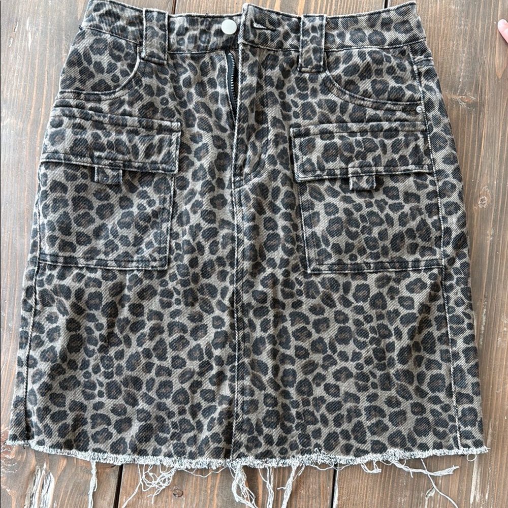 Leopard Print Denim Skirt
